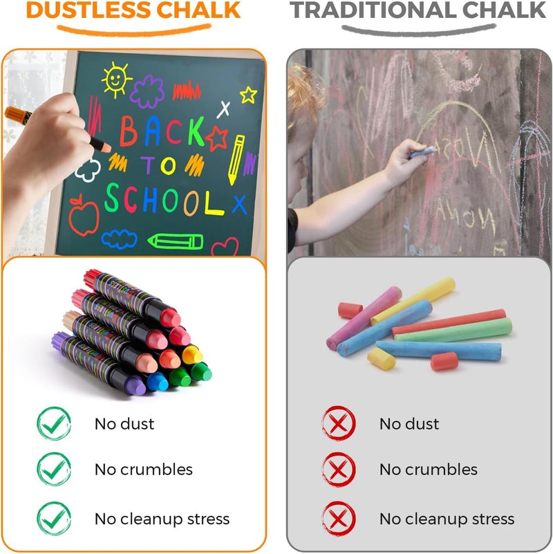 JARMELO Dustless Chalk for Kids, 12 PCS Sidewalk Chalk Set with Holder, Washable and Non-Toxic, Colored Chalk for Chalkboard, Easy Grip Jumbo for Sidewalk Drawing, Blackboard, Outdoor Art Play 3+ - Image 2
